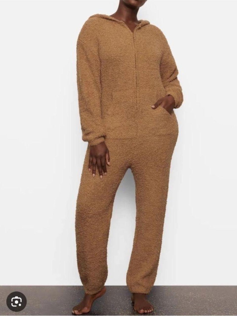 SKIMS Camel Sherpa Zip Hoodie Jumpsuit
